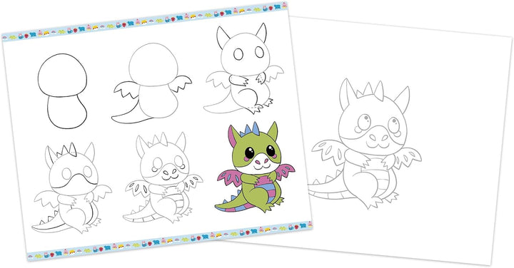 Janod - Step by Step Drawing - Zeichnen Lernen - 20 Modelle + Glitzerstifte - Lernspiel - Zeichnen u