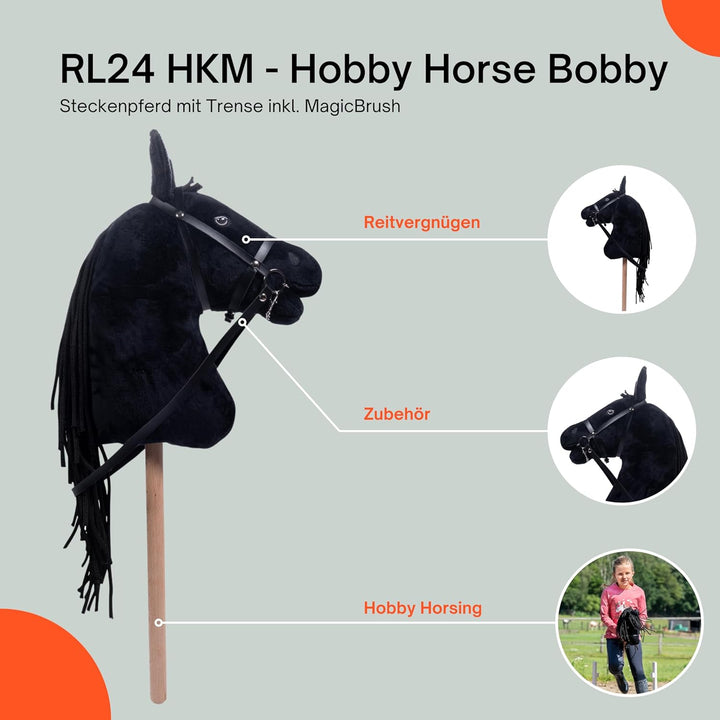 RL24 HKM - Hobby Horse Bobby inkl MagicBrush | Steckenpferd mit Trense | Spielpferd aus Plüsch mit H