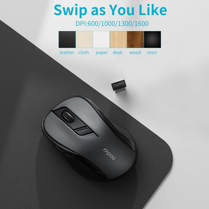 Rapoo M500 Silent kabellose Maus wireless Mouse 1600 DPI Sensor 12 Monate Batterielaufzeit leise Tas