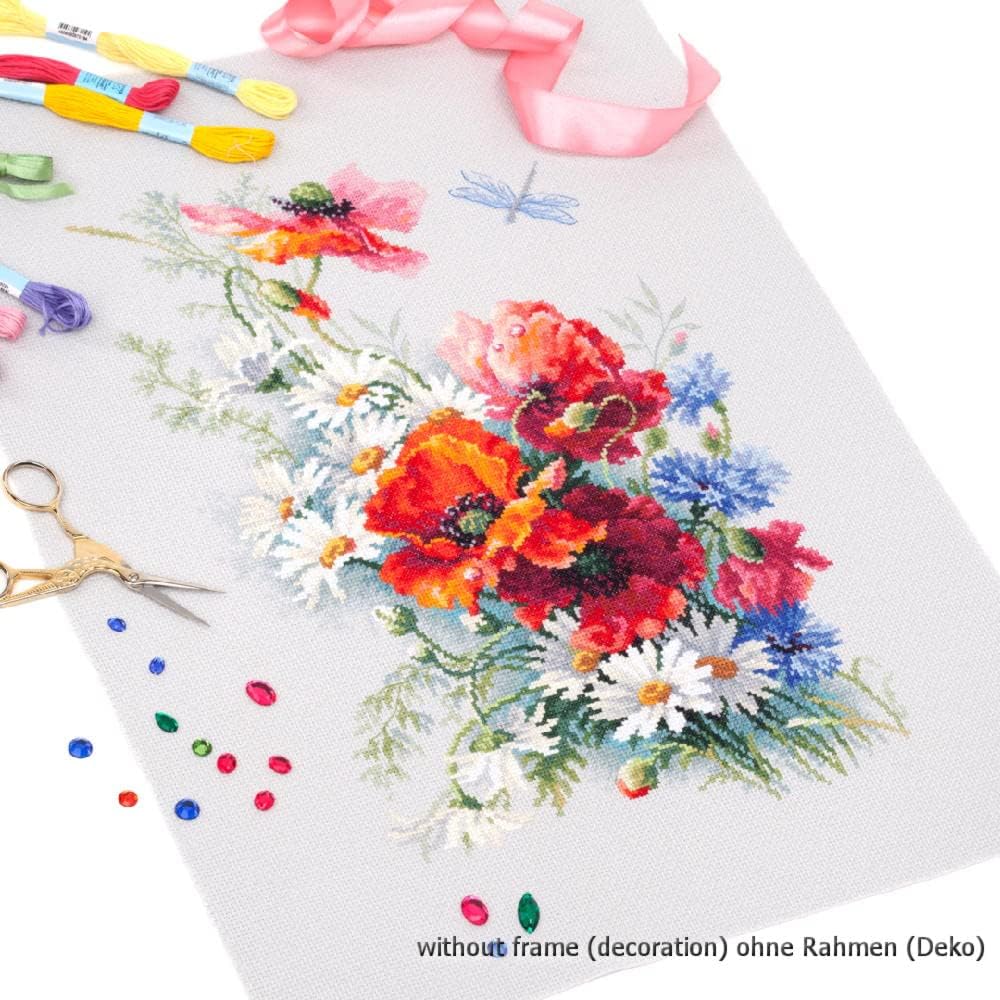 Magic Needle 100-061 ZW Mohn und Gänseblümchen Kreuzstichset mit Zählmuster Zweigart Edition, Baumwo