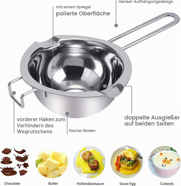 JOYIT Kerzen Schmelztopf 1000ml - Schokoladen Schmelztiegel Edelstahl 304, Wasserbad Schmelzschale,