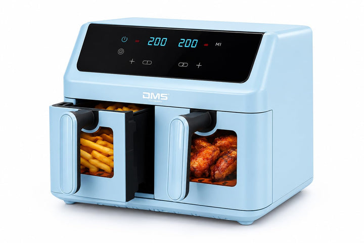 DMS® Doppelkamme Heissluftfritteuse 9L 2000W Air Fryer, 8 Programme 65–200°C | Extra grosses Fassung