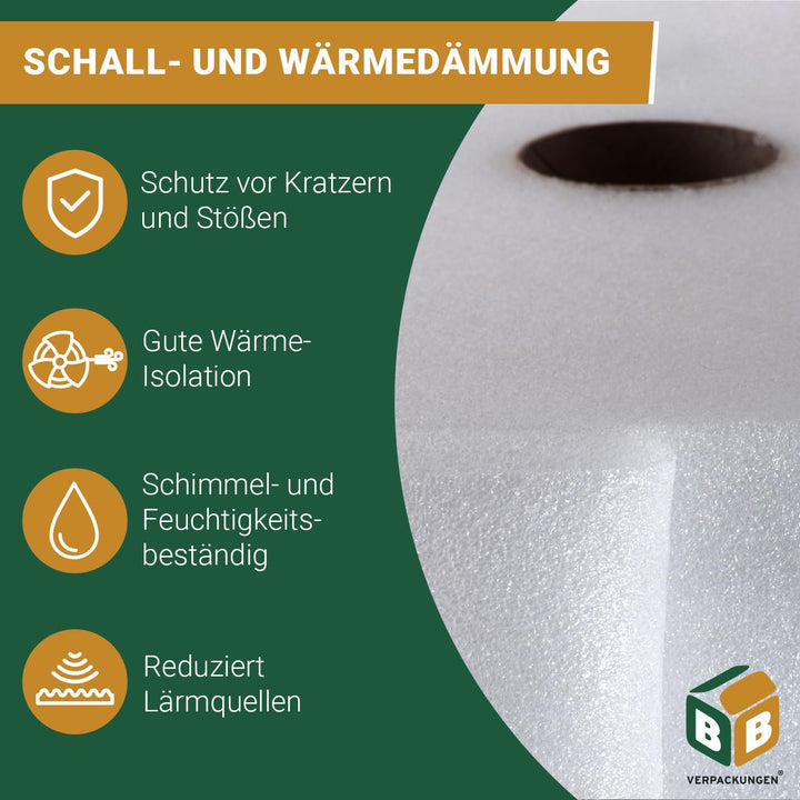 BB-Verpackungen 25 m² Trittschalldämmung 1,0 x 25 m (5 mm stark, sehr gute Schall- und Wärmedämmung)