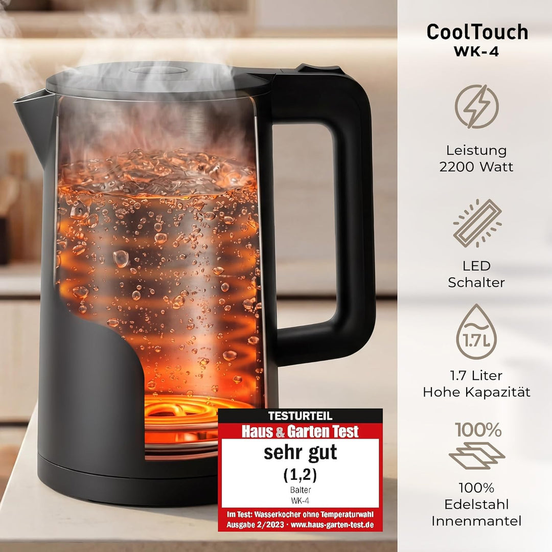 Balter Wasserkocher Edelstahl WK-4, 1,7 Liter, elektrischer Wasserkocher, Doppelwand Design, BPA fre