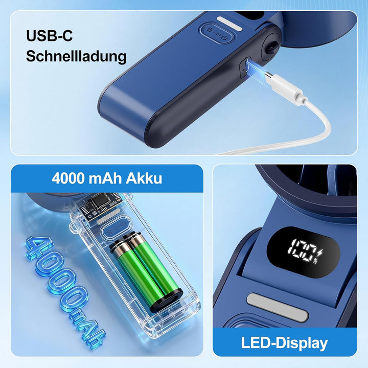 Handventilator 100 Stufen Leise Leistungsstark – Tragbarer Mini Ventilator USB Wiederaufladbar mit L