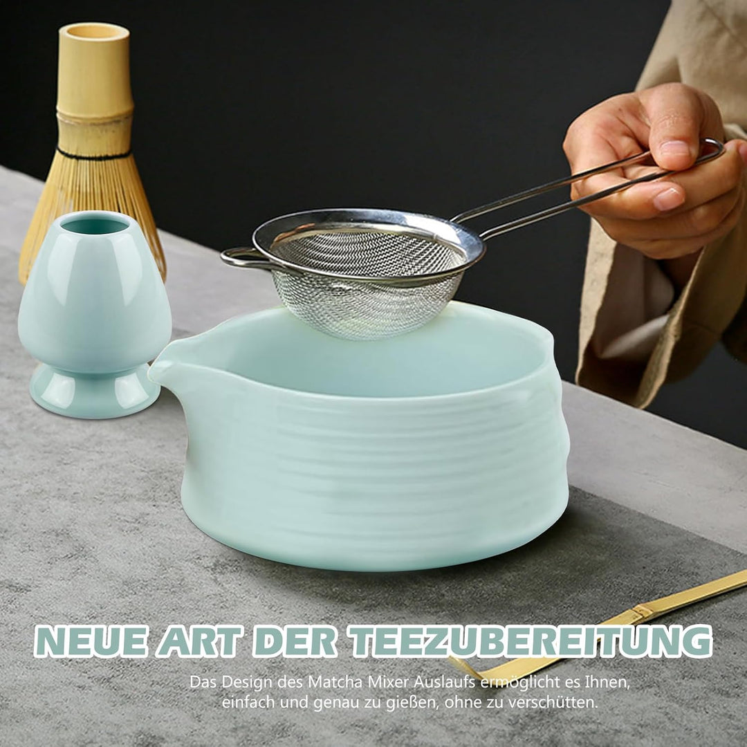 Matcha Tee Set, Matcha Besen Set mit Matcha-Schneebesen, Besenhalter, Matcha Schale aus Keramik, Tee
