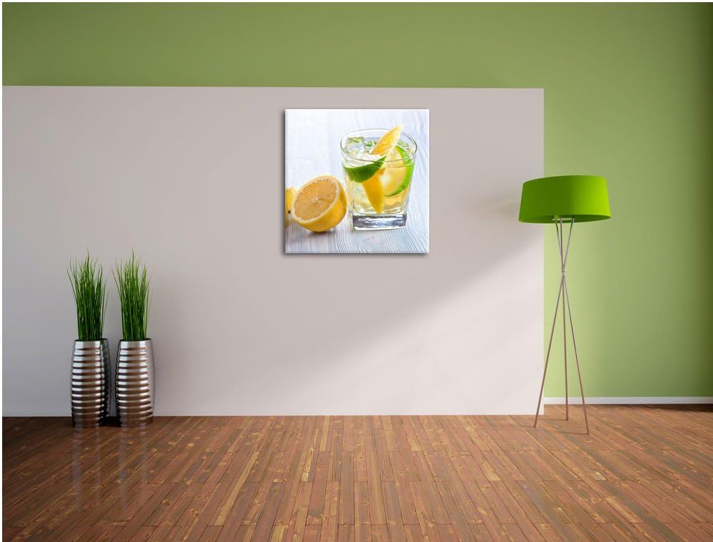 Pixxprint Gin Tonic Shot mit Zitronen als Leinwandbild/Grösse: 70x70 cm/Wandbild/Kunstdruck/fertig b