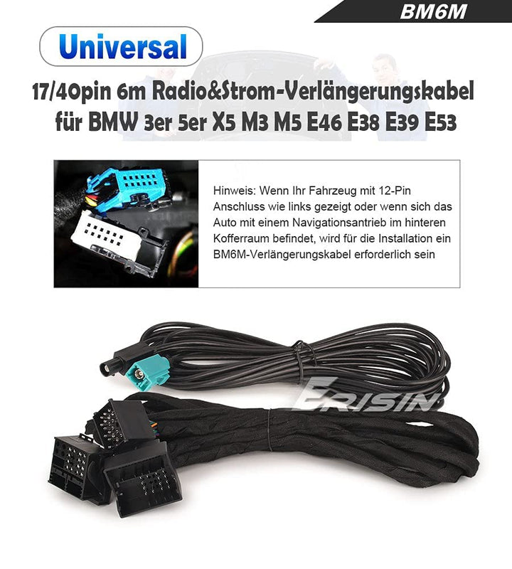 erisin BM6M Verlängerungskabel 6m für BMW 3er E46 5er E39 X5 E53 M3 M5 E38 Autoradio (inkl. Antennen