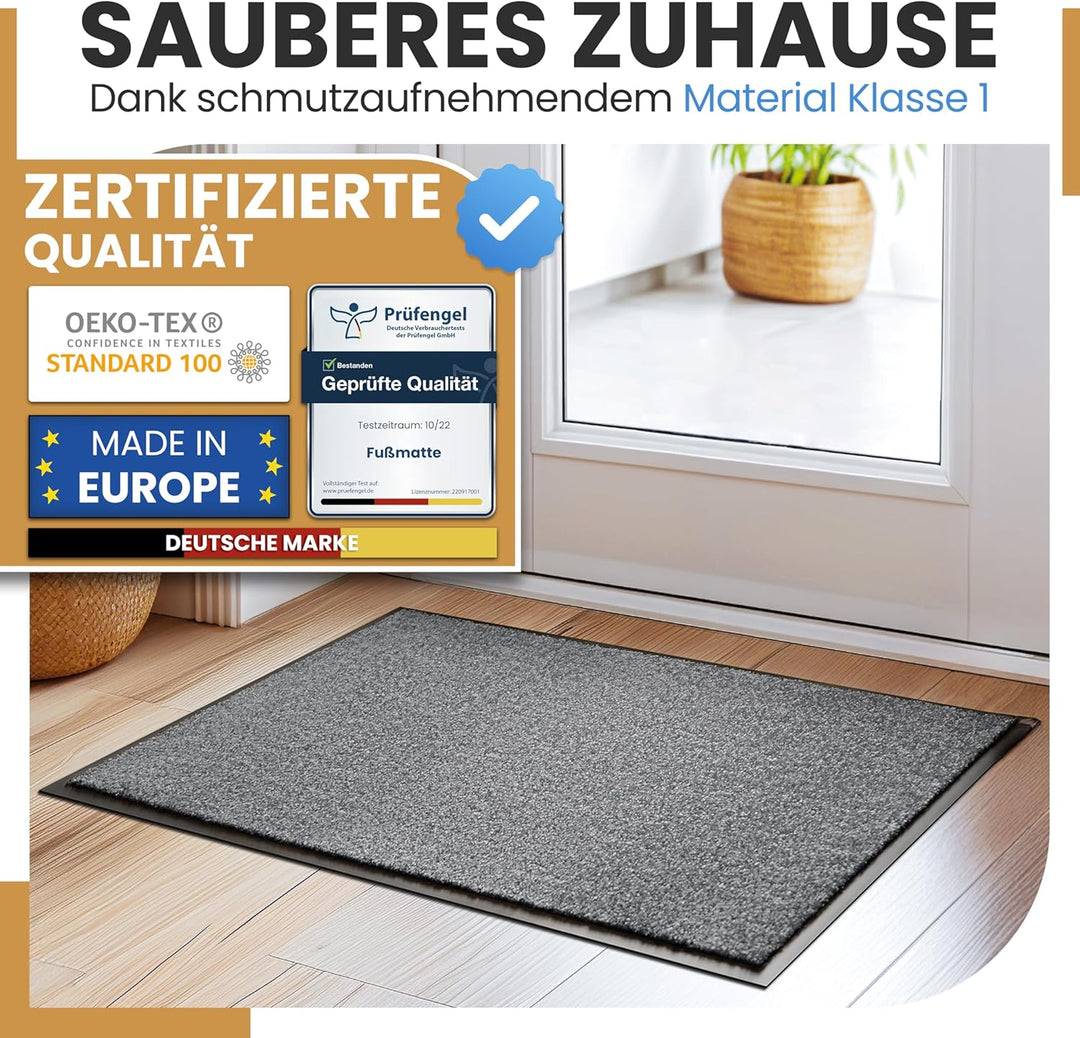Saubere Schuhe Dank saugstarkem Stoff (robust) perfekte Grösse Hellgrau in 60x90cm - Fussmatte innen
