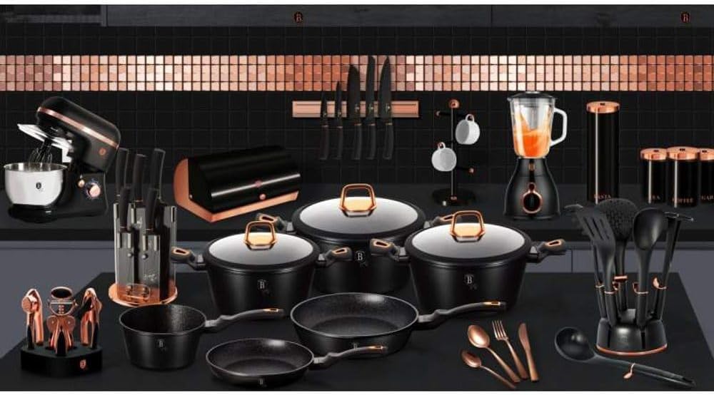 Berlinger Haus Barkeeper-Set | 6-TLG. Black Rose Collection mit Edelstahl-Zubehör | Shaker 0,55 L, l
