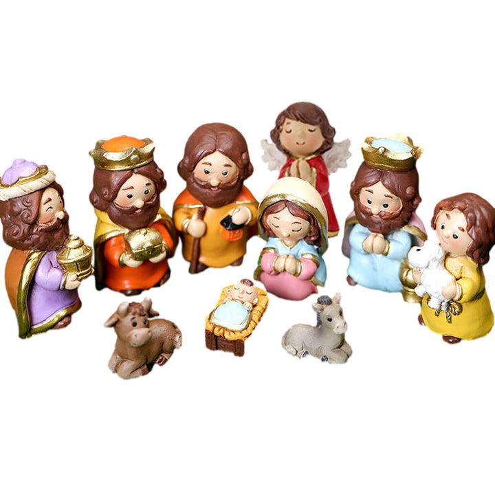 Krippenfiguren Set, Weihnachtskrippe Figuren Handbemalt, 10 Teilig Mit Maria Josef Jesus, Krippenzub