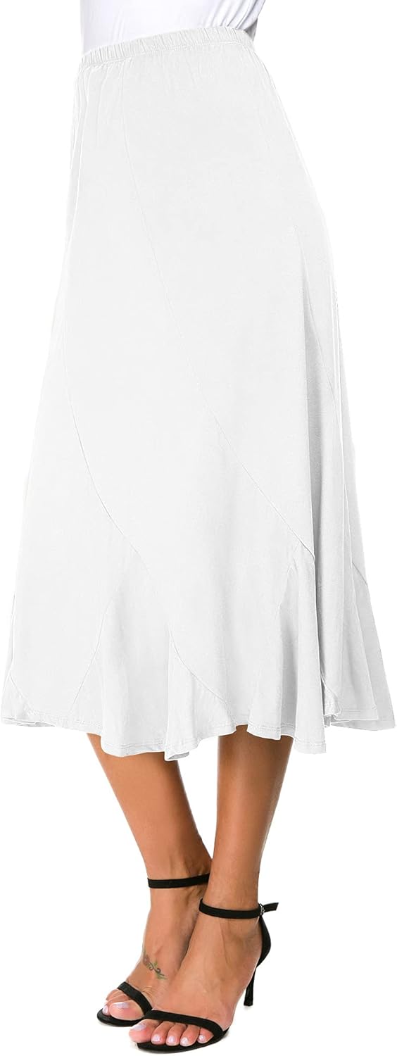 Eleganter Verdicktem Wildleder Midirock mit Elastischer Taille A-Linien Flare Spleiss Langer Rock fü