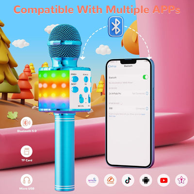 Bluetooth Karaoke Mikrofon Mikrofon Kinder Kabellos Spielzeug Kinder ab 3-12 Jahre Geschenk Mädchen