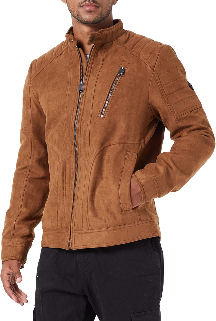 TOM TAILOR Herren Fakeleder Bikerjacke M 30512 - Fox Brown Fake Leather, M 30512 - Fox Brown Fake Le