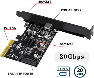 xiwai 20 Gbit/s USB 3.2 Gen2 Typ-C USB-C auf PCI-E 4X Express Kartenadapter für Desktop-Motherboard