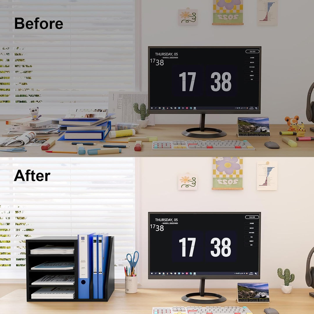 EasyPAG 6 Fächer Holz A4 Büro Schreibtisch Organizer Dokumentenhalter Aktenablage Zeitschriftenhalte
