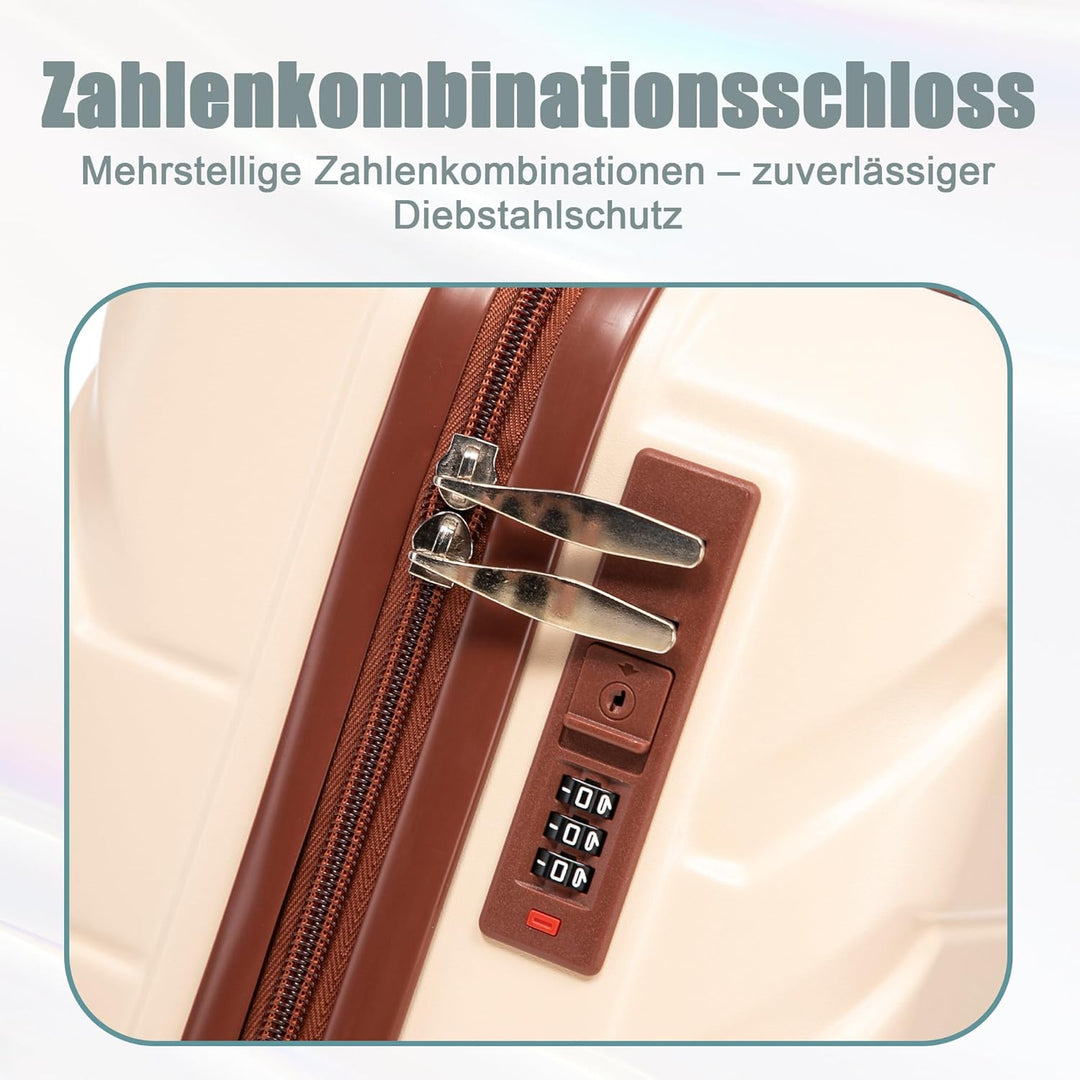 Hartschalen-Koffer Trolley Handgepäck Rollkoffer, Reisekoffer Set mit 4 Rollen, 2er Gepäckset Beige+