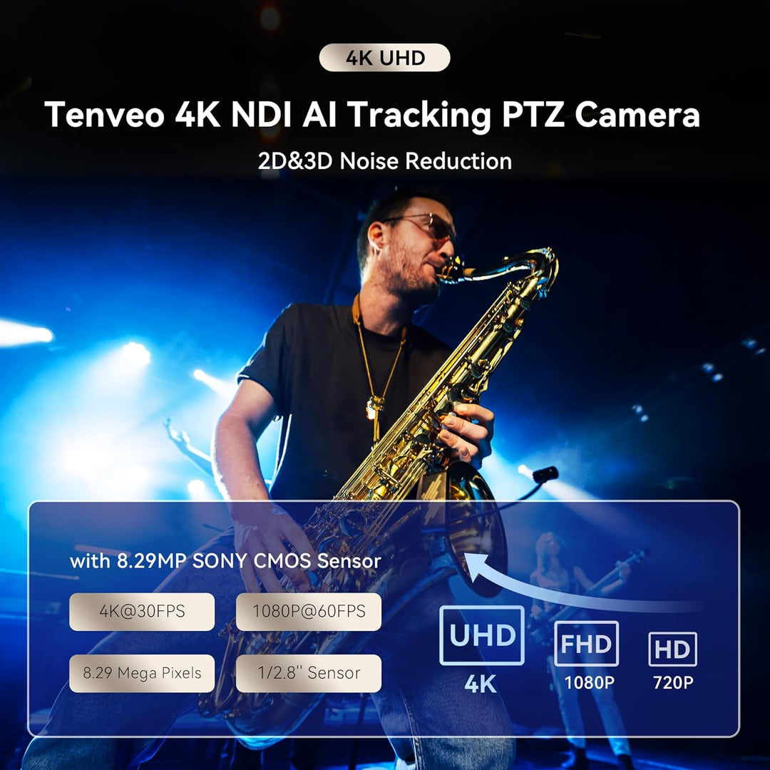 Tenveo 4K PTZ-Kamera mit NDI, AI-Auto-Tracking, 20-Fach Optischer Zoom, 3G-SDI USB3.0 HDMI LAN PoE A