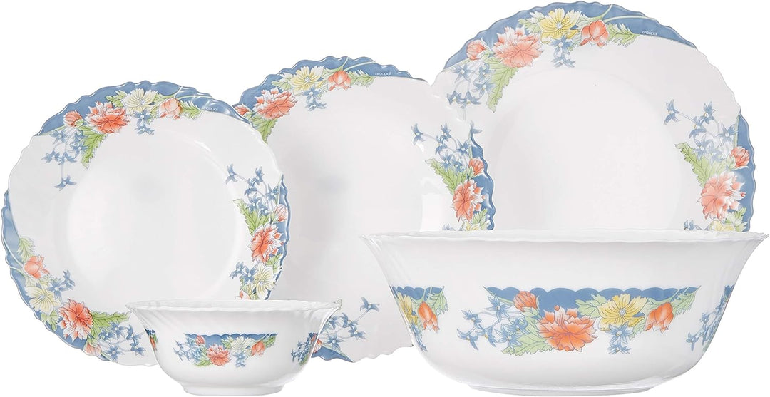 Dajar Tafelservice Florine 26 tlg. Arcopal, Glas, Weiss Rot Blau Gelb, 37 x 29 x 32 cm, Einheiten