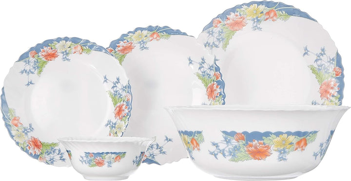 Dajar Tafelservice Florine 26 tlg. Arcopal, Glas, Weiss Rot Blau Gelb, 37 x 29 x 32 cm, Einheiten