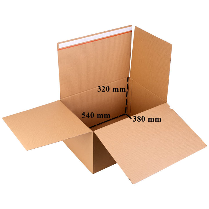 smiley pack 10 Stück Automatikboden Karton 540 x 380 x 320 mm Fix Aufrichtekarton mit Selbstklebever