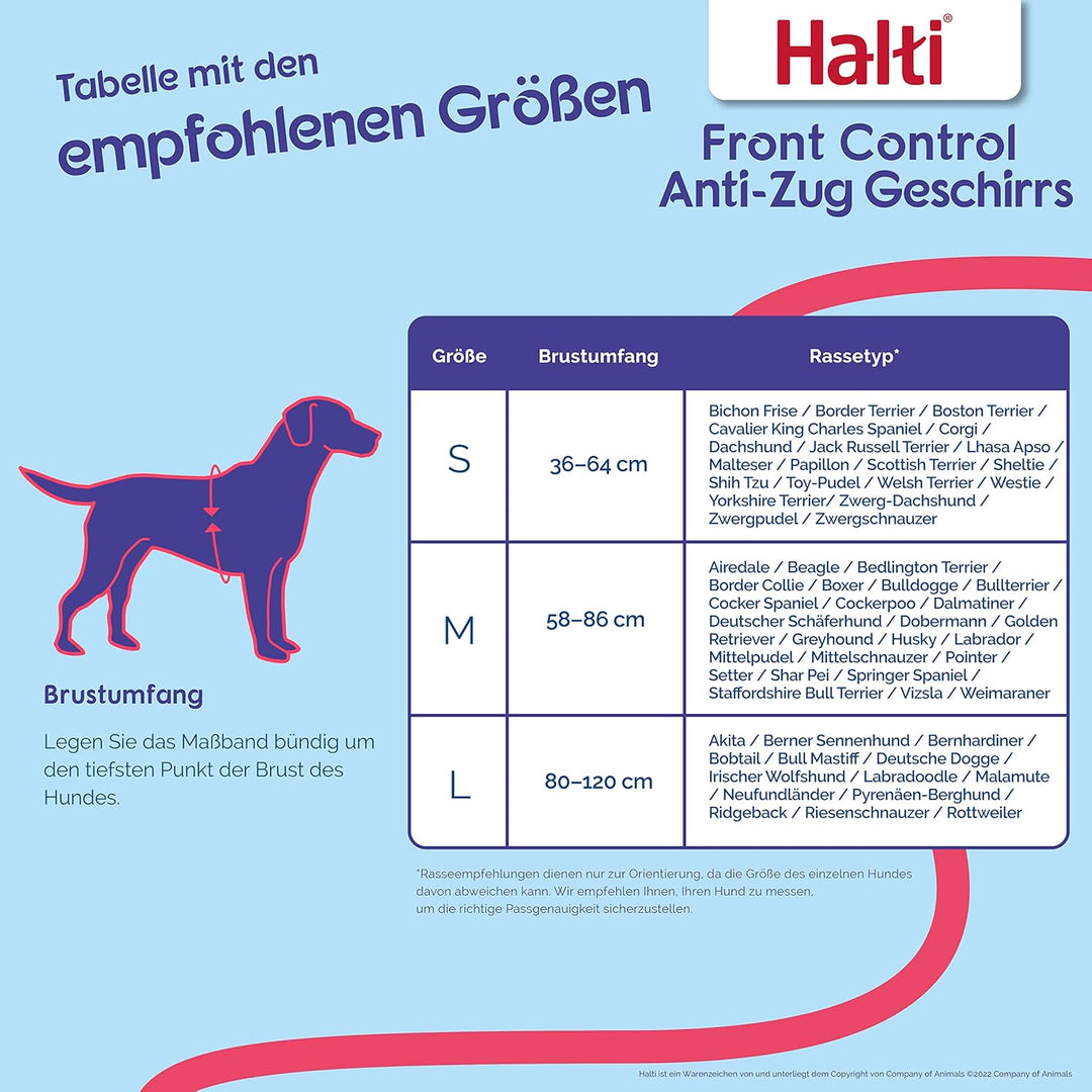 HALTI Front Control Anti-Zug Geschirr, Grösse Gross - Verhindert, dass Ihr Hund an der Leine zieht,