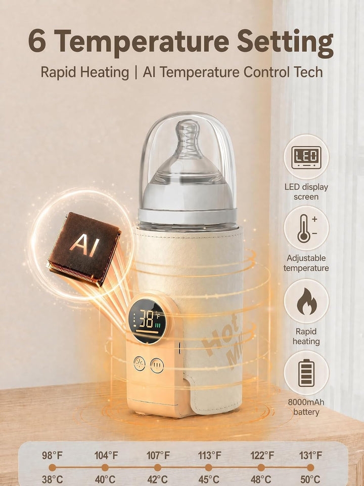 Flaschenwärmer Baby Unterwegs,Tragbarer Flaschenwärmer Baby mit LCD-Display USB-Ladung Babyflaschenw