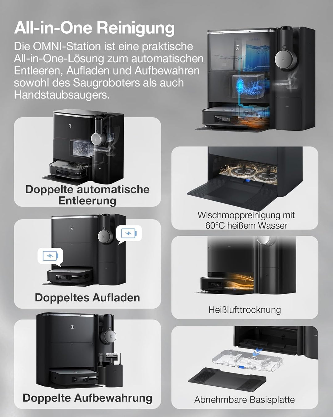 ECOVACS DEEBOT X2 Combo Saugroboter mit Wischfunktion 8700Pa mit Handstaubsauger, doppelte automatis