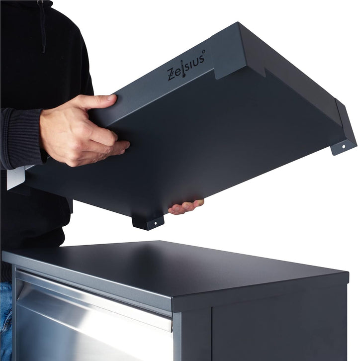 Zelsius Briefkasten mit Paketfach Pluto | pulverbeschichteter Stahl mit Edelstahl Elementen | RAL701