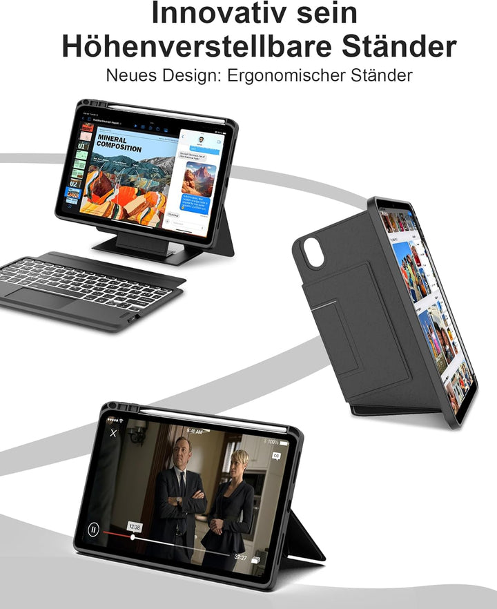 JADEMALL Für iPad 10 Generation Ergonomisch Hülle mit DE Tastatur, Bluetooth Tastatur für iPad 11 Ge