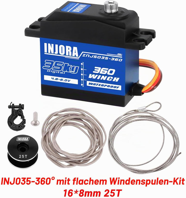INJORA 35KG Digital Servo wasserdichte 360 °-Drehung 23T 25T Servo Winden Spule für RC Crawler Auto