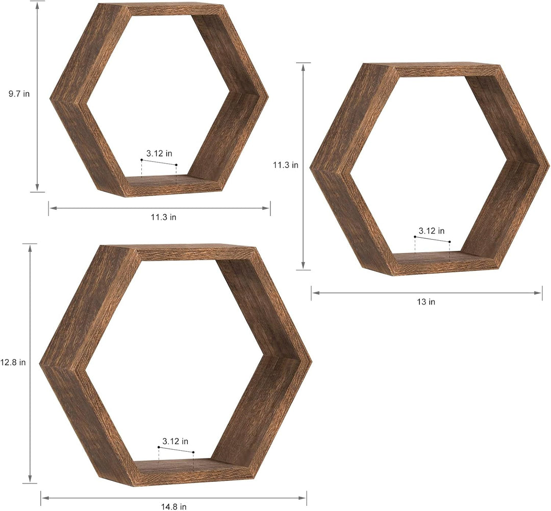 YBING Schwebendes Sechseck-Regal Wandregal aus Holz (Braun-6Pack), Braun