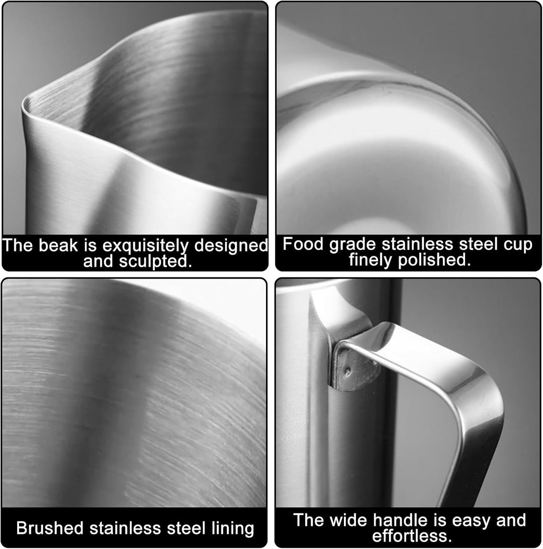 3 Stück Milchkännchen Edelstahl, 150ml Milch Pitcher Aufschäumen, Silber Milchschaumkännchen, Aufsch