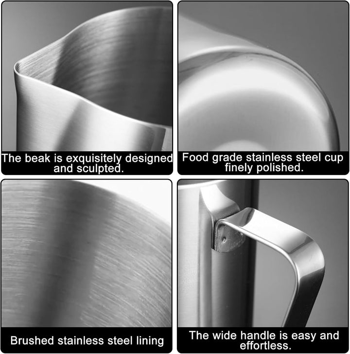 3 Stück Milchkännchen Edelstahl, 150ml Milch Pitcher Aufschäumen, Silber Milchschaumkännchen, Aufsch