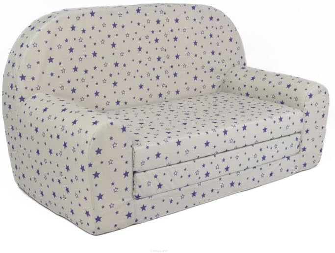 FORTISLINE Kindersofa Mini zum Aufklappen Viele Muster W386 (Weiss Sterne Blau), Weiss Sterne Blau
