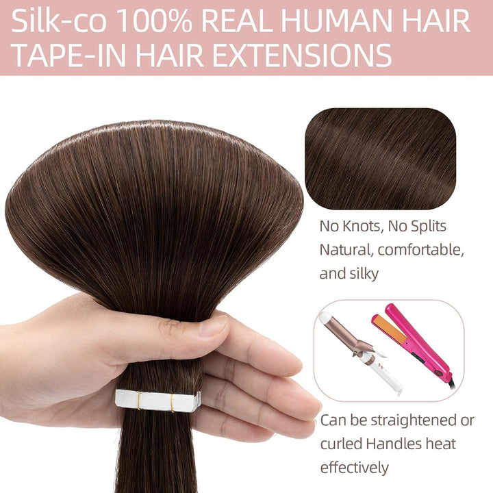Silk-co Tape Extensions Echthaar 10stk, Remy Tape in Extensions Haarverlängerung, Skin Weft Echthaar