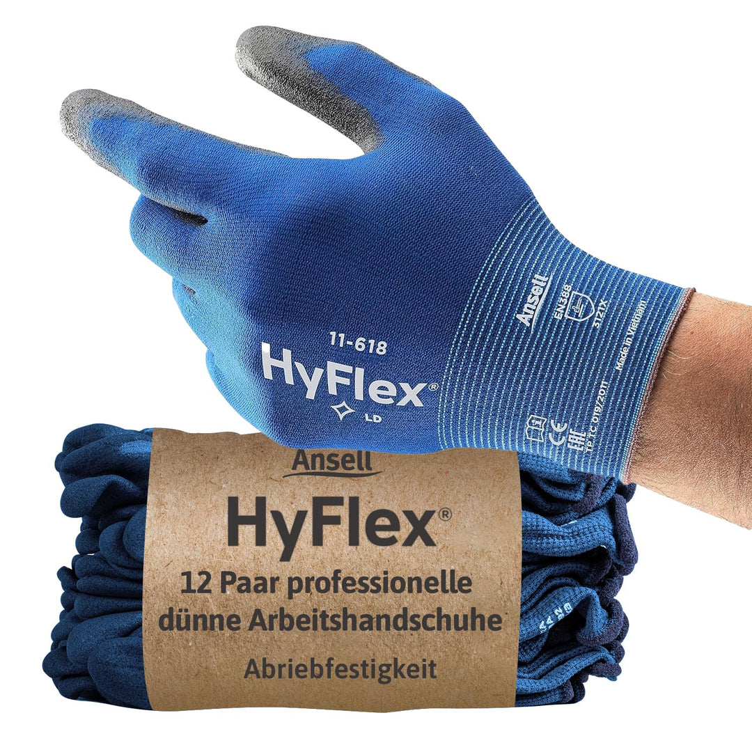 Ansell HyFlex 11-618 Dünne Arbeitshandschuhe, PU Beschichtung, Schutzhandschuhe für Präzise Arbeiten