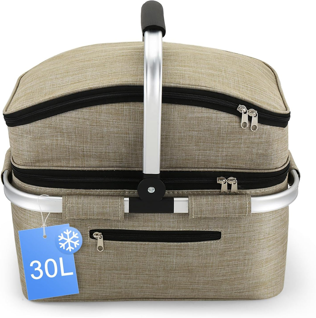 Nagoyuki 30L Einkaufskorb, Kühltasche, Faltbarer Kühlkorb, Doppellagige Einkaufstasche, Praktischer