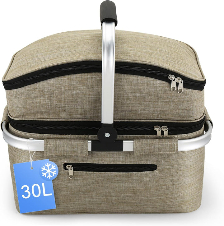 Nagoyuki 30L Einkaufskorb, Kühltasche, Faltbarer Kühlkorb, Doppellagige Einkaufstasche, Praktischer