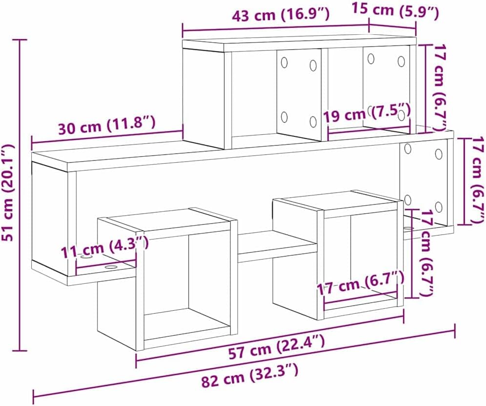 vidaXL Wandregal mit Regal Artisan-Eiche 82 x 15 x 51 cm Holzwerkstoff, Elegantes Wandregal, rechtec