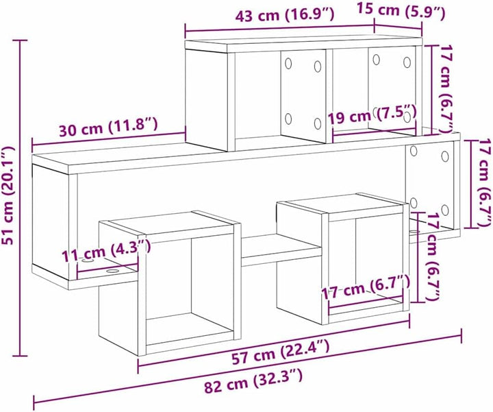 vidaXL Wandregal mit Regal Artisan-Eiche 82 x 15 x 51 cm Holzwerkstoff, Elegantes Wandregal, rechtec