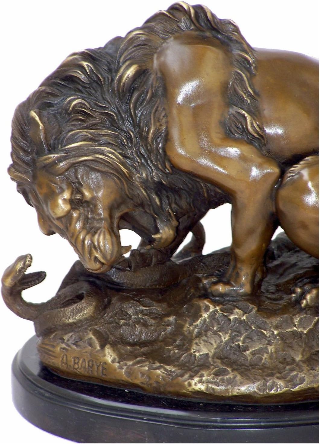 Kunst & Ambiente - Antoine-Louis Barye - Lion and Serpent - Löwe mit Schlange - signiert - Skulptur