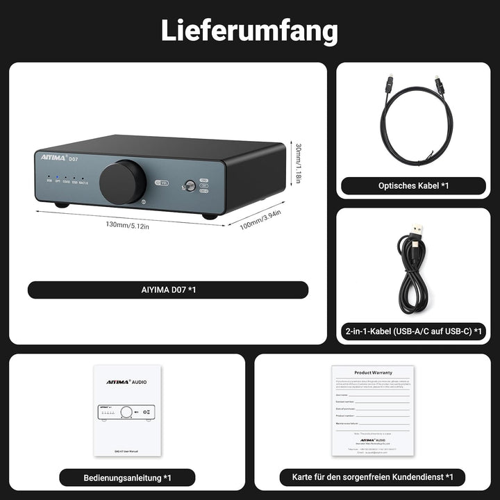 AIYIMA D07 Mini-Desktop-HiFi-DAC Digital-Analog-Audio-Wandler-Decoder AK4493S für Heimstereo-Verstär