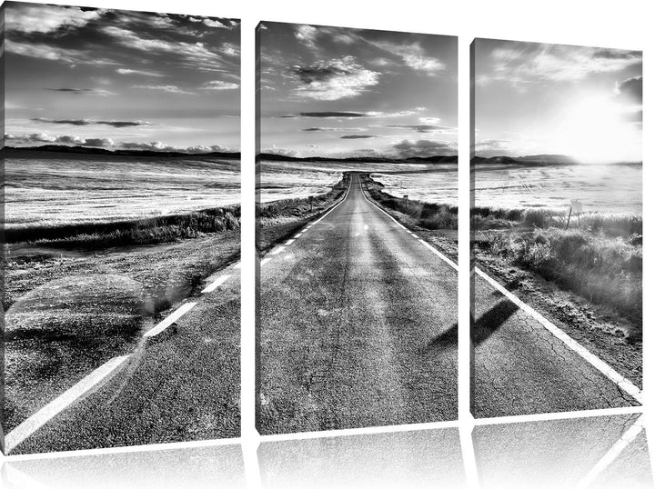 Pixxprint Feldweg im Sonnenschein als Leinwandbild/Grösse: 3 Teilig (120x80) cm/Wandbild/Kunstdruck/