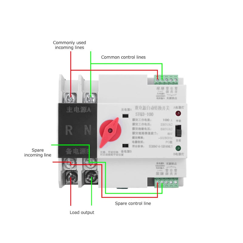 Dual Power Automatic Transfer Switch, Unterbrechungsfreier 2-Wege-Controller ZGQ5-100 / 2P 220-V-Din