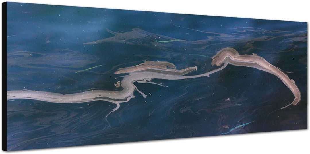 Paul Sinus Art Panoramabild auf Leinwand und Keilrahmen 150x50cm Meer Wasser Öl Schlieren