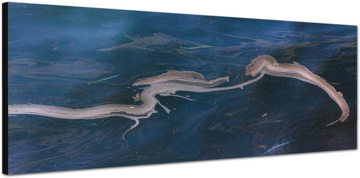 Paul Sinus Art Panoramabild auf Leinwand und Keilrahmen 150x50cm Meer Wasser Öl Schlieren
