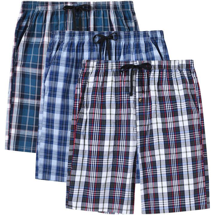 MoFiz Herren Kurze Pyjamahose Baumwolle Schlafshorts Karierte Schlafanzughose Freizeithose Karo Loun