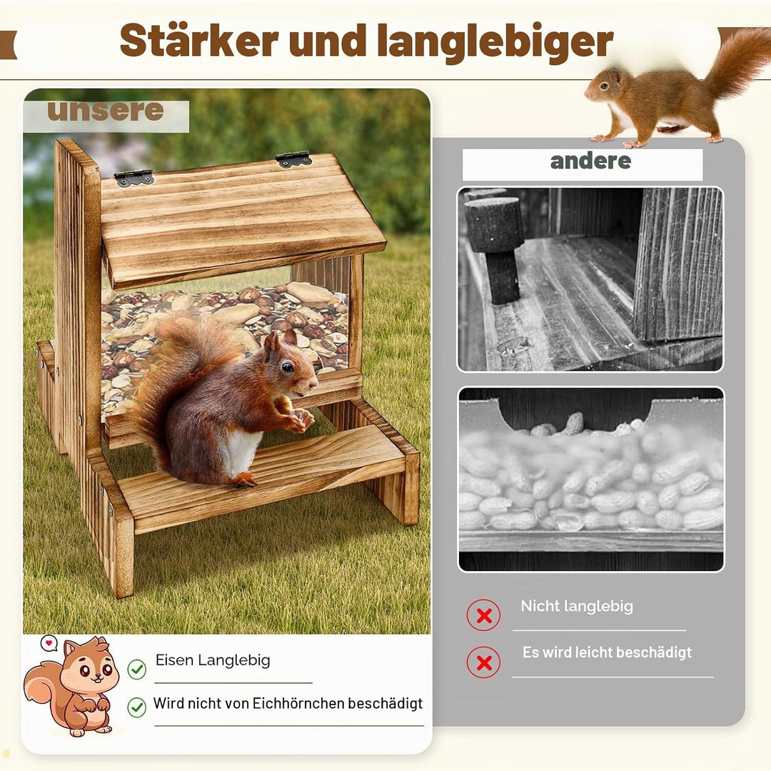 Holz-Eichhörnchen-Futterstelle für draussen - Futterhaus für Eichhörnchen und Streifenhörnchen Chipm
