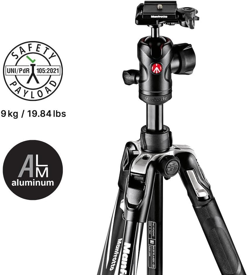 Manfrotto Befree Advanced Alu-Reisestativ mit 4 Segmenten und Kugelkopf, schwarz, Advanced Gear III
